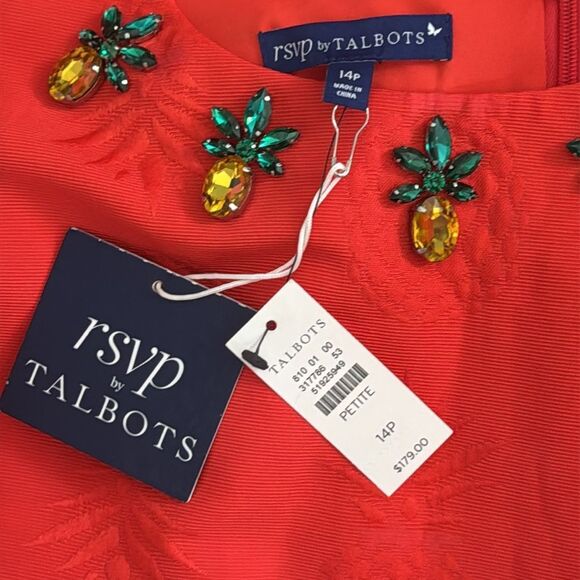 Talbots Red Pineapple Jewel Embellished Sheath Dress - Picture 6 of 7
